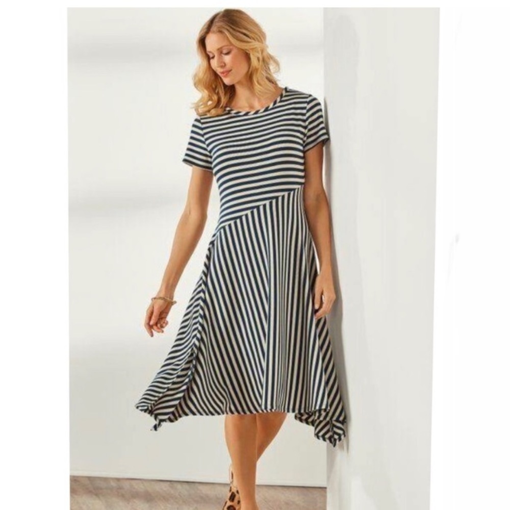 Soft Surroundings Black and White Striped Midi Dress